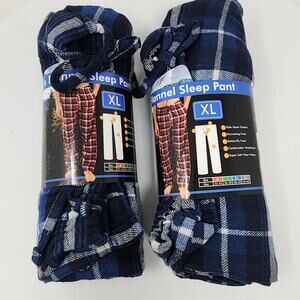 2 Rugged Frontier Flannel Sleep Pants Men XL Blue Plaid Drawstring w/ Pockets